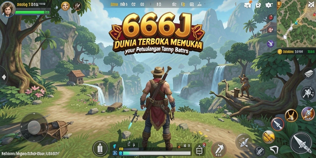 Tangkapan layar gameplay 666J yang menunjukkan eksplorasi dunia terbuka.