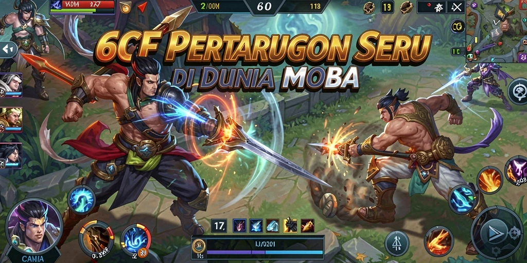 Tangkapan layar gameplay seru dari 6CF dalam pertempuran MOBA.