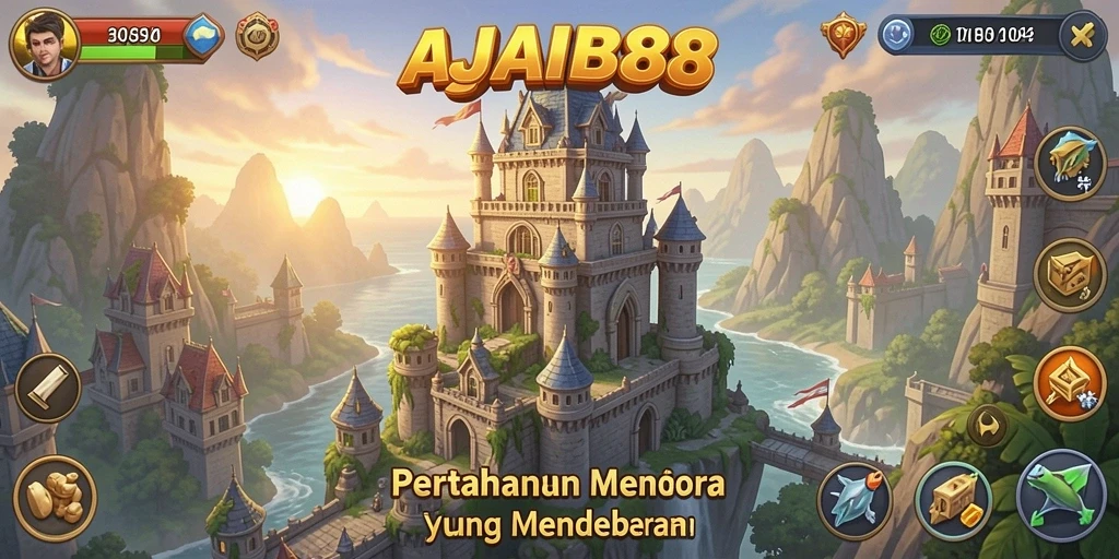 Screenshot AJAIB88 menampilkan aksi seru dalam pertahanan menara.