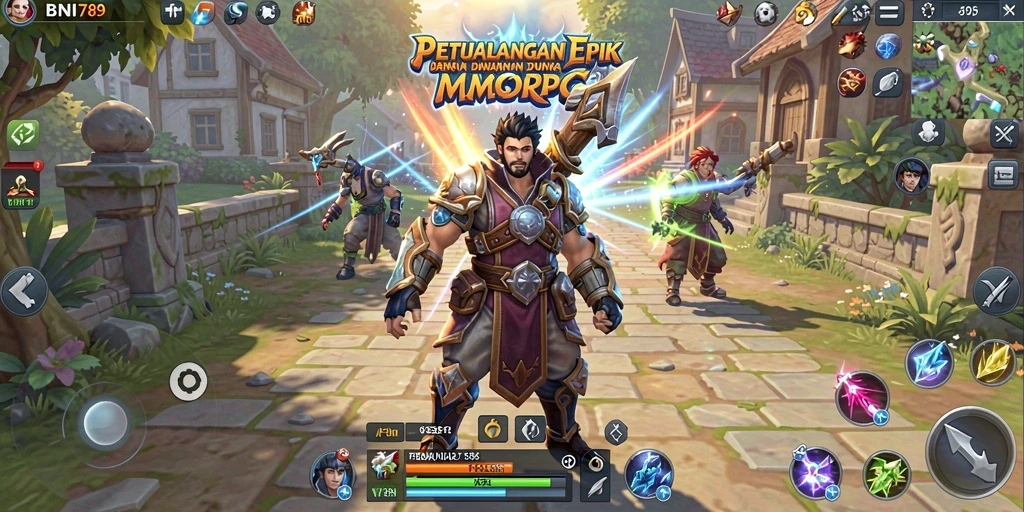 Tampilan gameplay BNI789 menampilkan pertarungan epik antar pemain MMORPG.