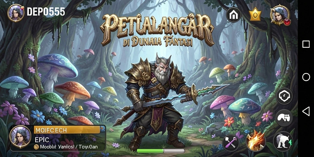 Screenshot gameplay DEPO555 menampilkan pertempuran epik dan dunia yang mendetail.