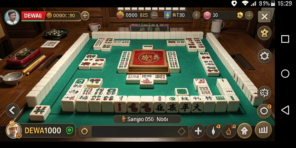 Screenshot gameplay DEWA1000 dengan tampilan ubin Mahjong yang menarik.