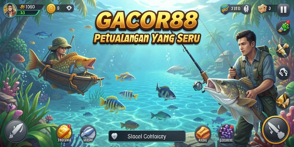 Screenshot gameplay GACOR88 dengan aksi memancing yang menggembirakan.