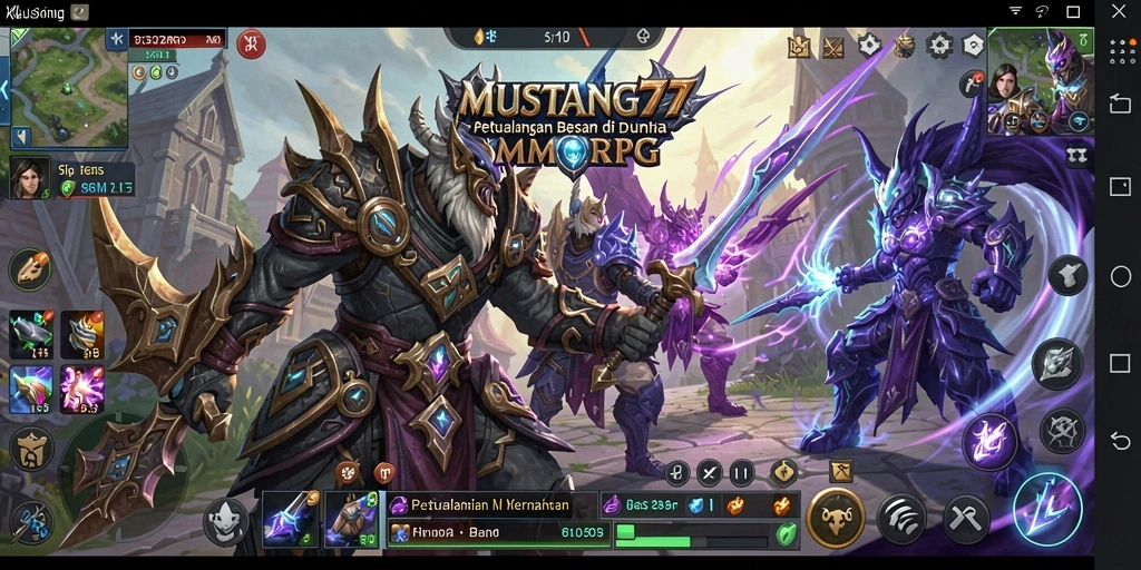 Screenshot gameplay MUSTANG77 menunjukkan pertarungan karakter yang epik.