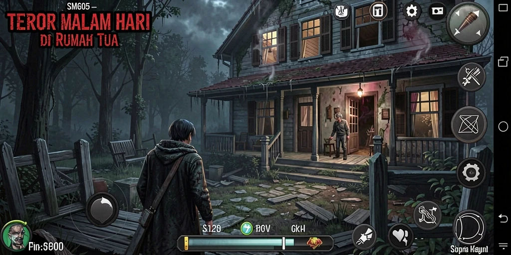 Screenshot gameplay SM605 yang menegangkan dengan suasana menyeramkan.
