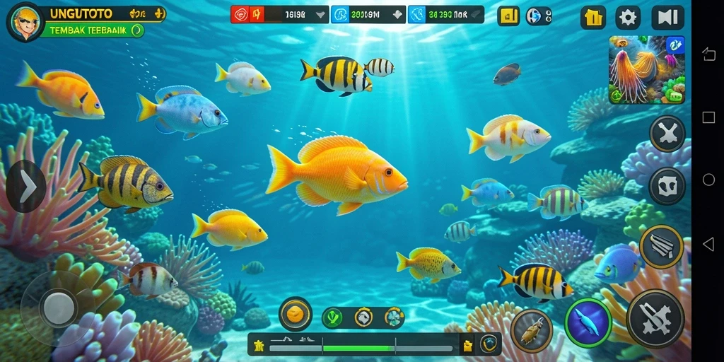 Tangkapan layar menunjukkan aksi seru menembak ikan di UNGUTOTO.