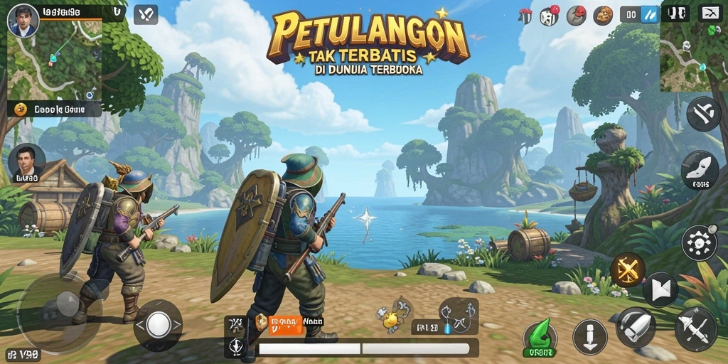 Tampilan gameplay V98 yang menampilkan petualangan mendebarkan di dunia terbuka.
